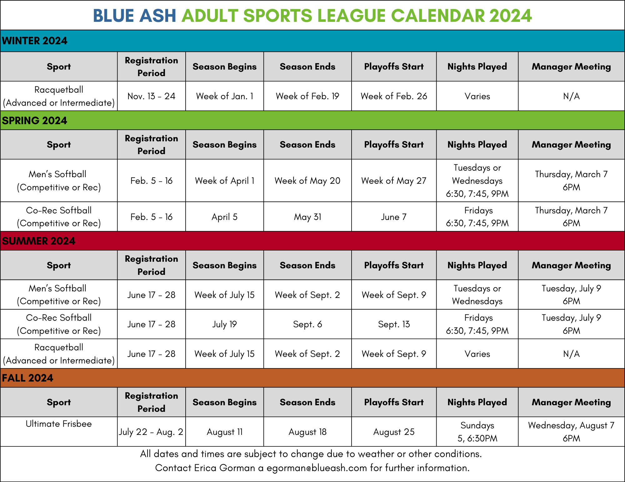 2023 League Calendar 